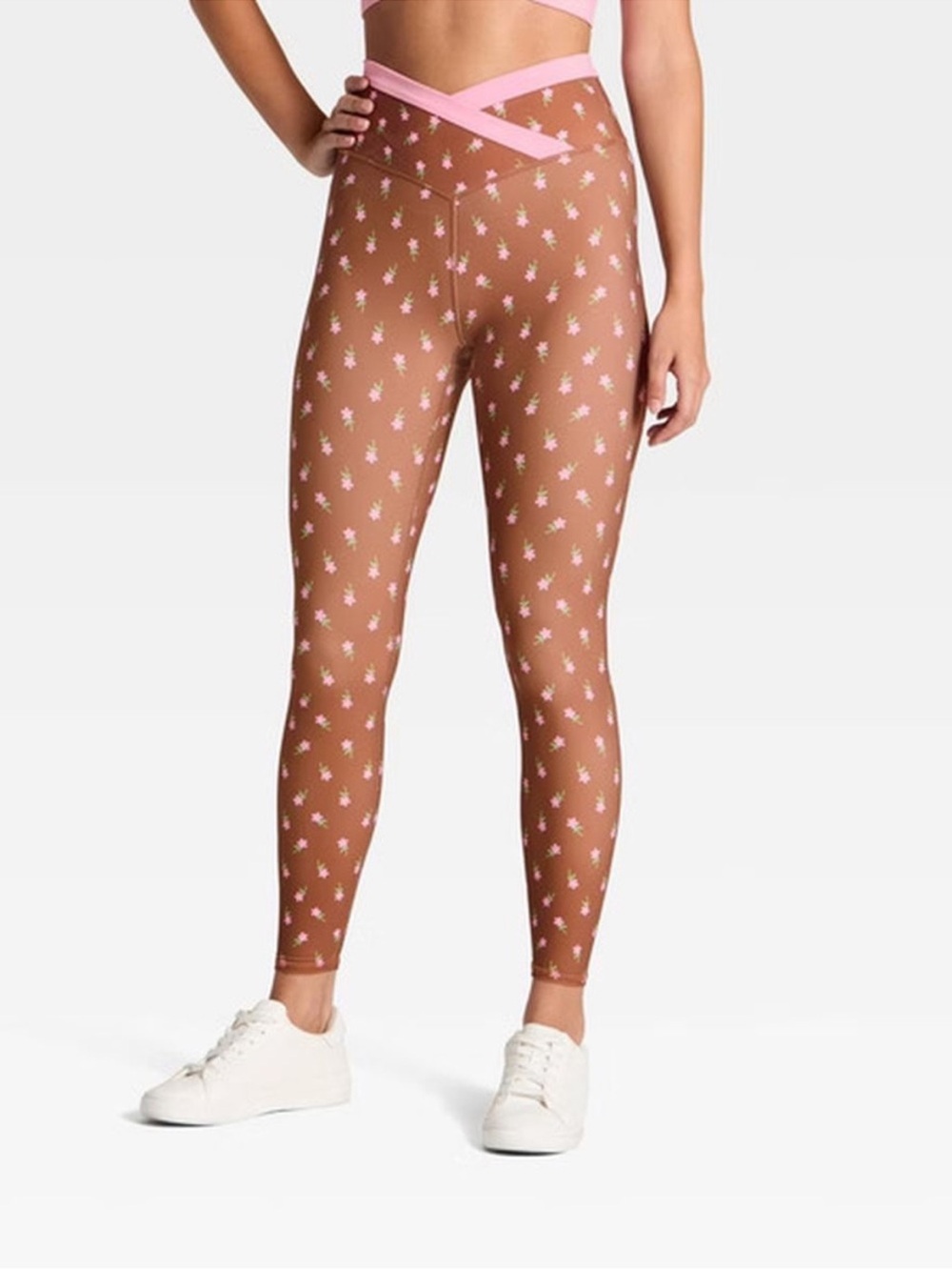 JoyLab High-Waist 7/8 Floral Print Leggings in Fall Brown and Pink XL NWT